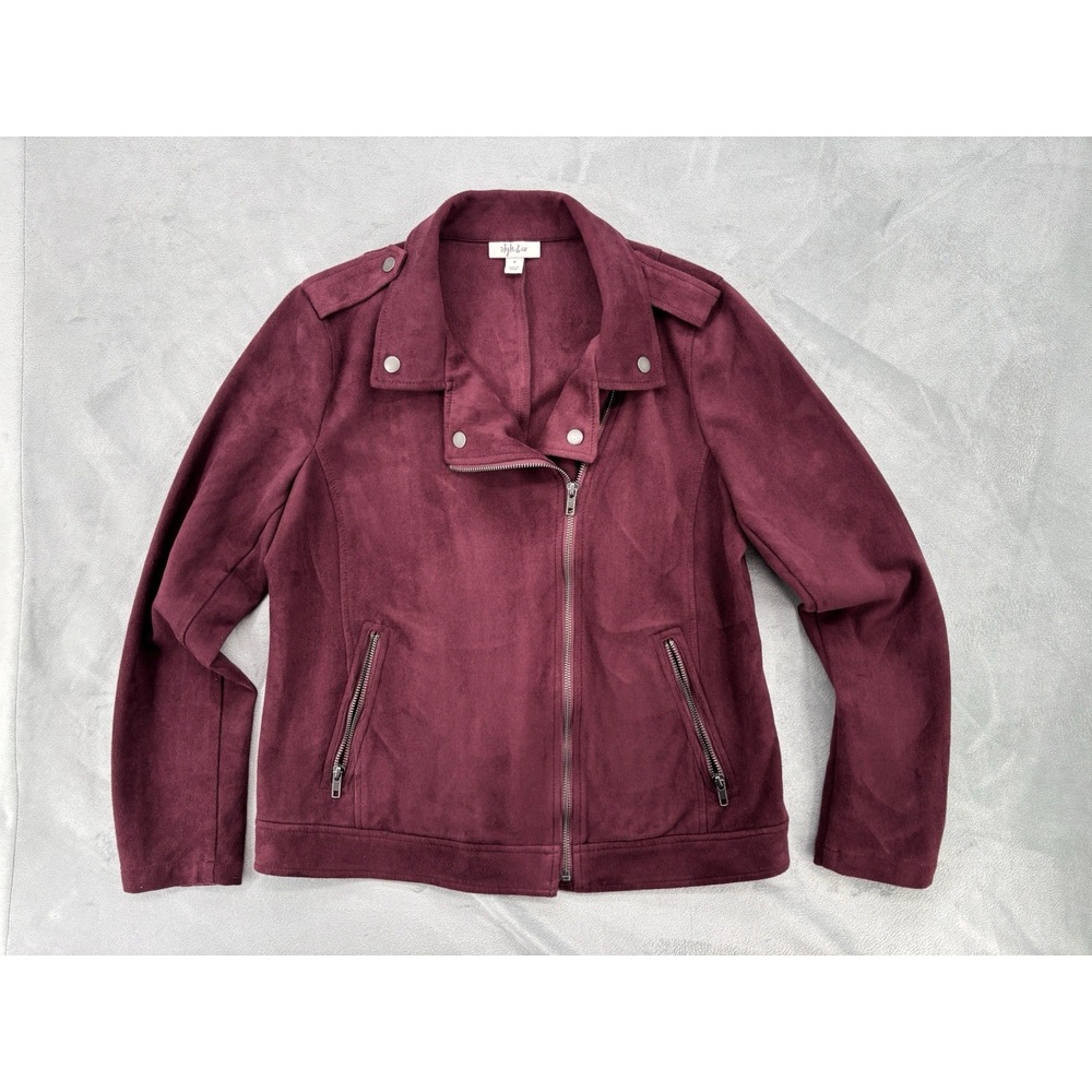Burgundy Faux Suede Moto Jacket Biker Coat Edgy Chic Fall Fashion Layering Piece
